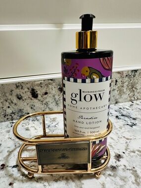MacKenzie-Childs Glow Paradise Hand Lotion + Gold Caddy (No Soap) NEW